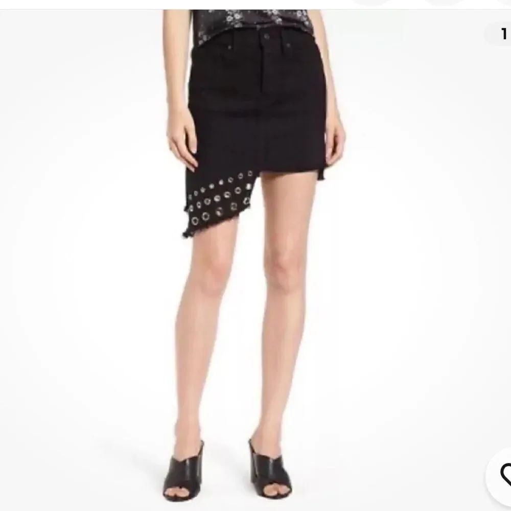 Misa Los Angeles The Super Star Asymmetrical Mini Grommet Jean Skirt NWT  26